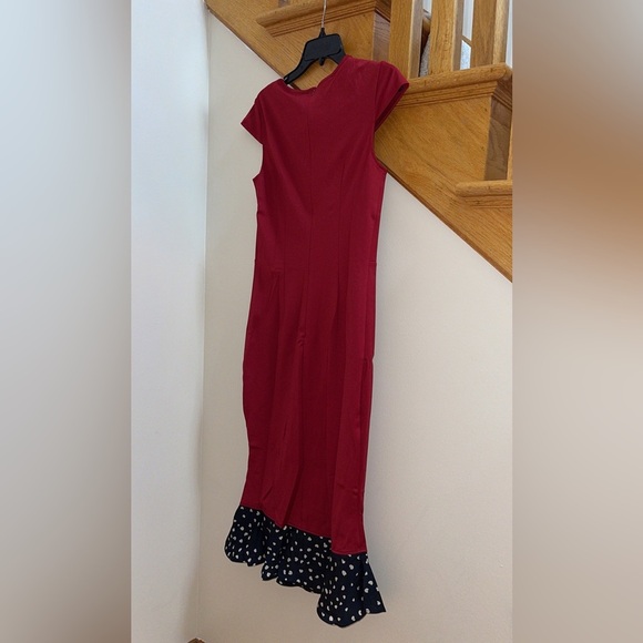 Women’s Pencil Dress Size Medium Ball Fishtail Red Black Button Ruffled Bottom - Picture 5 of 9